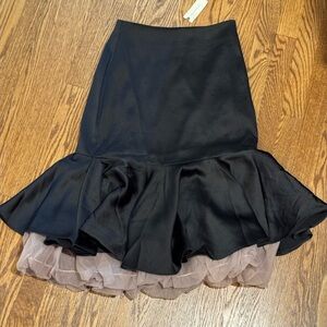 Anthropologie Black Midi Skirt with Ruffled Trumpet Style